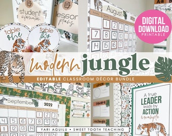 Jungle Themed Classroom Decor | Neutral Classroom Decorations & Organization Printables | Cheetah, Tigers, Safari Animals