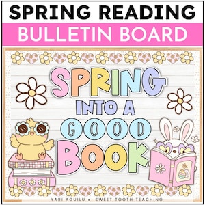 Classroom Spring Bulletin Board Kit- Spring into Reading- April Easter Pastel Door Decor