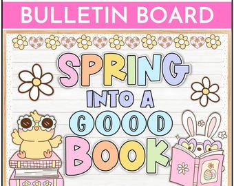 Classroom Spring Bulletin Board Kit- Spring into Reading- April Easter Pastel Door Decor