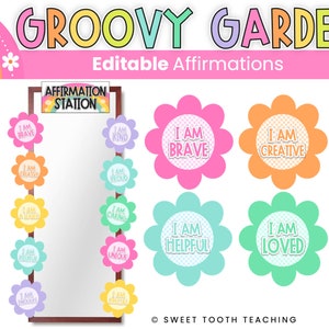 Flower Affirmations For Mirror | Groovy Garden Decor | “I Am” Statements | DIGITAL DOWNLOAD