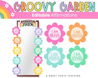 Flower Affirmations For Mirror | Groovy Garden Decor | “I Am” Statements | DIGITAL DOWNLOAD