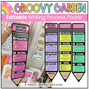 Póster con proceso de escritura a lápiz / Gráfico colorido y elegante con puntos de referencia para la escritura / DESCARGA DIGITAL
