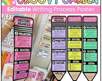 Writing Process Pencil Poster | Groovy Colorful Writing Anchors Chart | DIGITAL DOWNLOAD