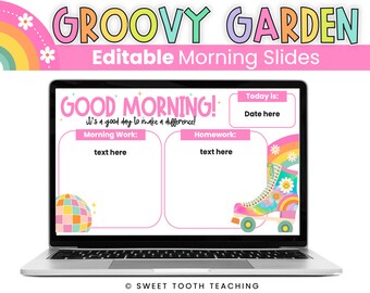 Morgen Slides Vorlage | Groovy Garten-Retro-Dekor | Bearbeitbar | DIGITALER DOWNLOAD