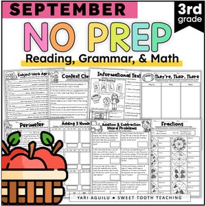3rd Grade Review Worksheets Homeschooling | Back to School Math, Reading Comprehension, Grammar, Writing Printables for September