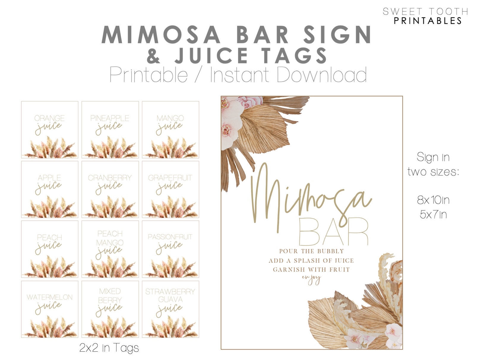 Mimosa Bar Printable Mimosa Bar Juice Tags Boho Neutral - Etsy