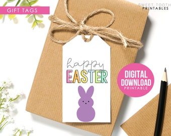 Cadeaukaartjes paasmandje, afdrukbare tags voor Pasen, tags voor paastraktatie, Peep-cadeaukaartje, paasmanddecor, tags voor paasmandje kinderen