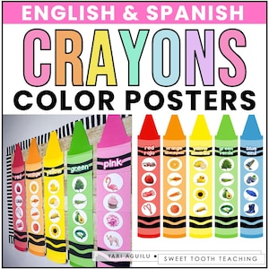 Posters couleur avec de vraies photos | Grands posters aux couleurs de l'école maternelle | Posters d'école à la maison en anglais et en espagnol pour la rentrée