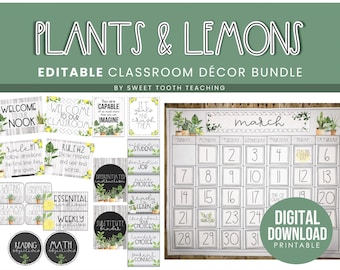 Plants & Lemons Classroom Decor | Plants Classroom Theme | Lemon Classroom Decor | Farmhouse Classroom Theme | EDITABLE Decorations