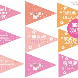 Drapeaux de fanions imprimables pour la fête des mères, idées de cadeaux pour maman, maman groovy, merci de m'avoir aidé à m'épanouir, meilleure maman de tous les temps, M1