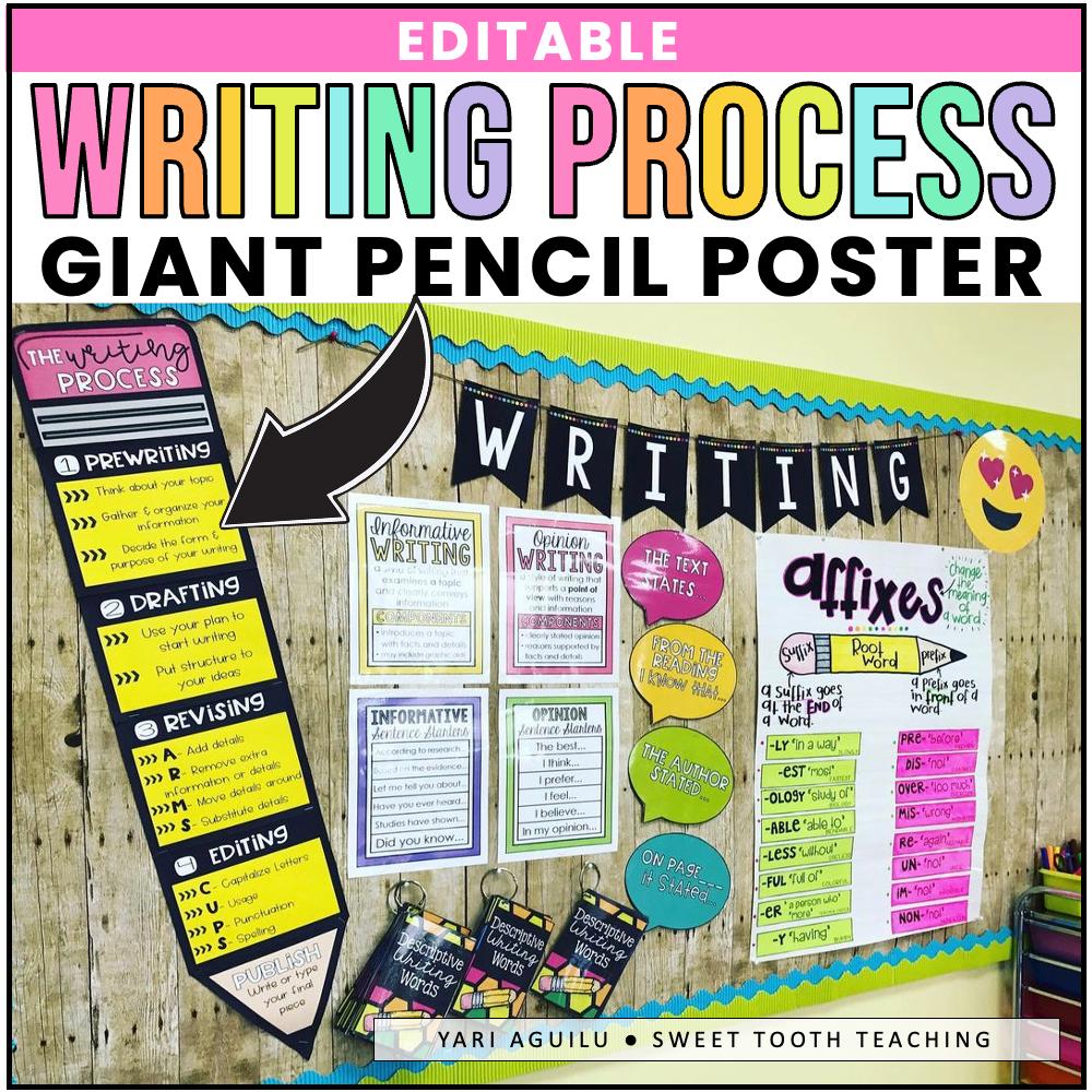 The Writing Process Giant Pencil Poster-Writing Bulletin Board Decor for Classroom
