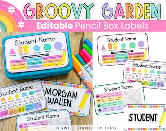 Colorful Pencil Box Tags | Groovy Theme Classroom Decor | Kindergarten & Elementary Supply Labels