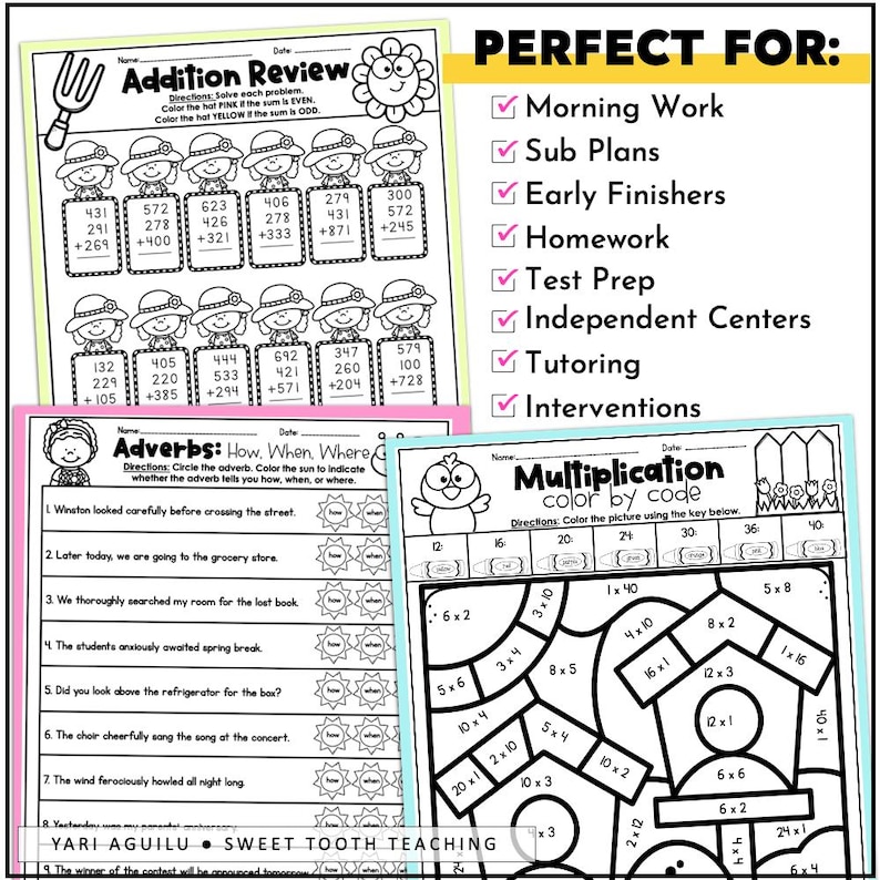 3rd Grade Review Worksheets Homeschooling | Spring Math, Reading ...