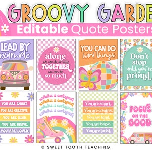 Plakaty z cytatami do klasy | Motywujące powiedzenia dla dzieci | Groovy Garden Retro Classroom Decor | POBIERANIE CYFROWE