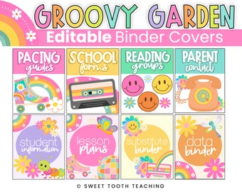 Binder Covers & Spines | Editable | Groovy Garden Retro Decor | DIGITAL DOWNLOAD