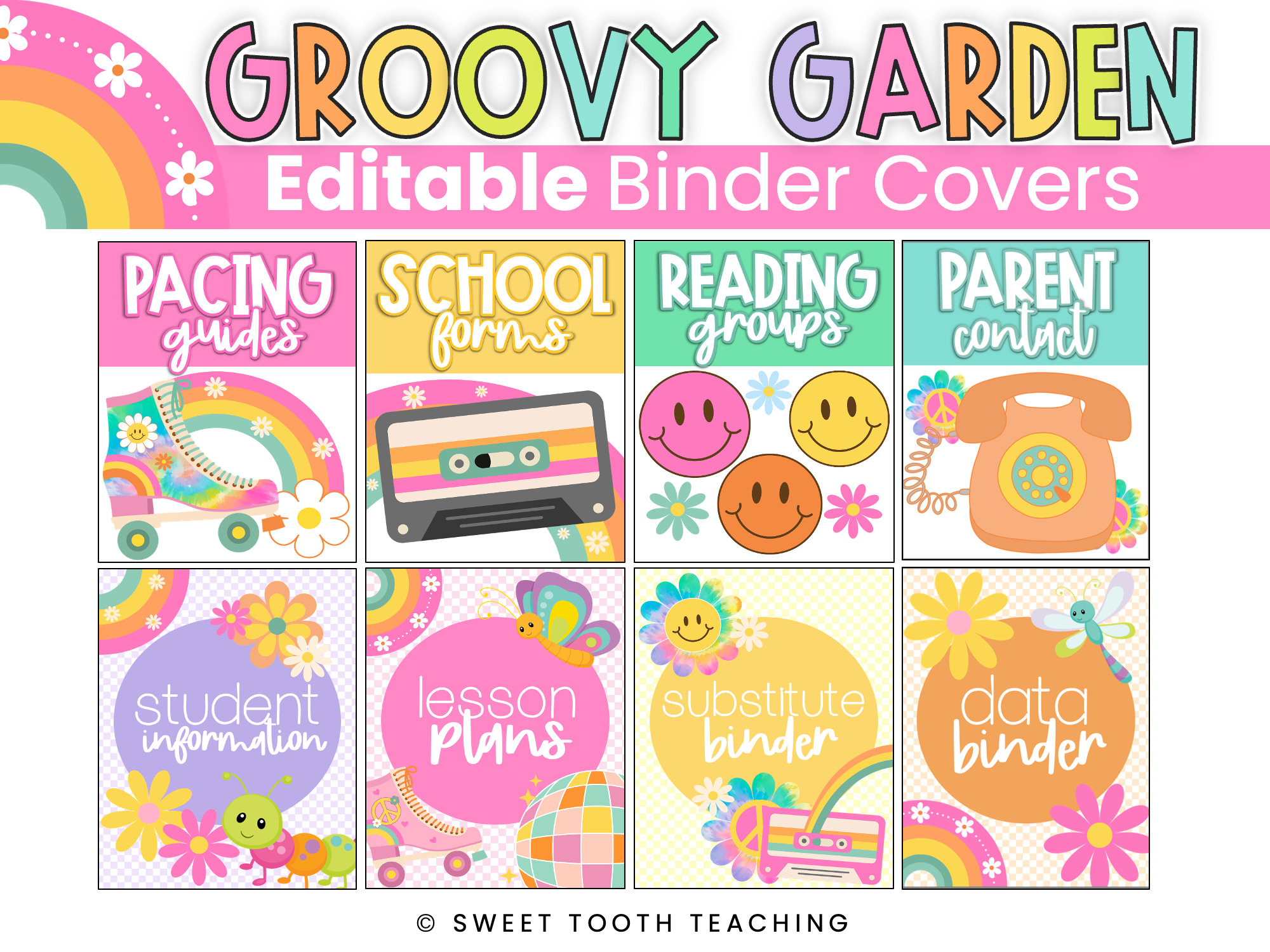 Binder Covers & Spines Editable Groovy Garden Retro Decor Etsy