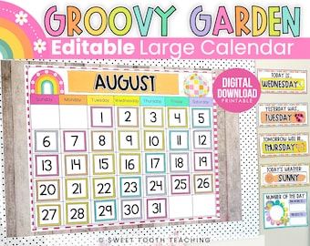 Groovy Garden Calendar: Retro Classroom Decor (Digital Download)