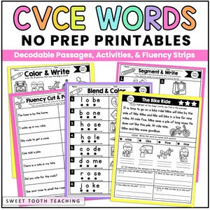 Voyelles longues CVCE Phonics Worksheets - Passages décodables, cartographie du son, aisance