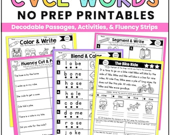 Long Vowels CVCE Phonics Worksheets- Decodable Passages, Sound Mapping, Fluency
