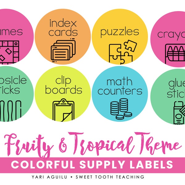 Colorful Classroom Supply Labels | Tropical Classroom Theme & Decor | Classroom Organization for School Supplies | EDITABLE