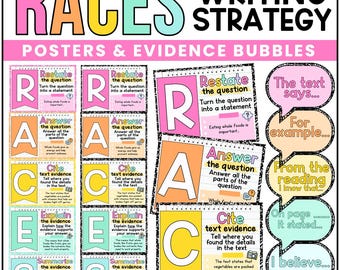 RACES Writing Strategy Posters | Composition | Citing Text Evidence | Text-Based Classroom Posters Printable School Decor