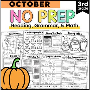3rd Grade Review Worksheets Homeschooling | Halloween Math, Reading Comprehension, Grammar, Writing Printables for October
