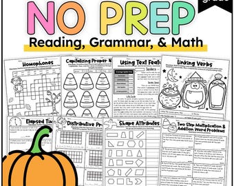 3rd Grade Review Worksheets Homeschooling | Halloween Math, Reading Comprehension, Grammar, Writing Printables for October