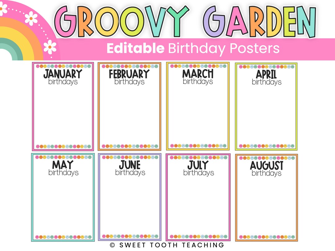Birthday Posters | Groovy Garden Retro Decor | Editable | DIGITAL ...