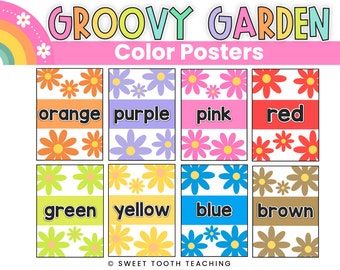 Kleurenposters | Groovy tuin retro decor | Bewerkbaar | DIGITALE DOWNLOAD
