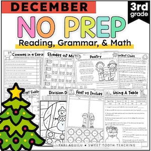3rd Grade Review Worksheets Homeschooling | Christmas Math, Reading Comprehension, Grammar, Writing Printables for December