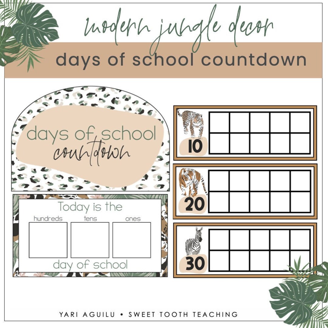 Days of School Calendar Display Classroom Decor Jungle Etsy