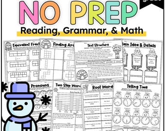 3rd Grade Review Worksheets Homeschooling | Winter Math, Reading Comprehension, Grammar, Writing Printables for January
