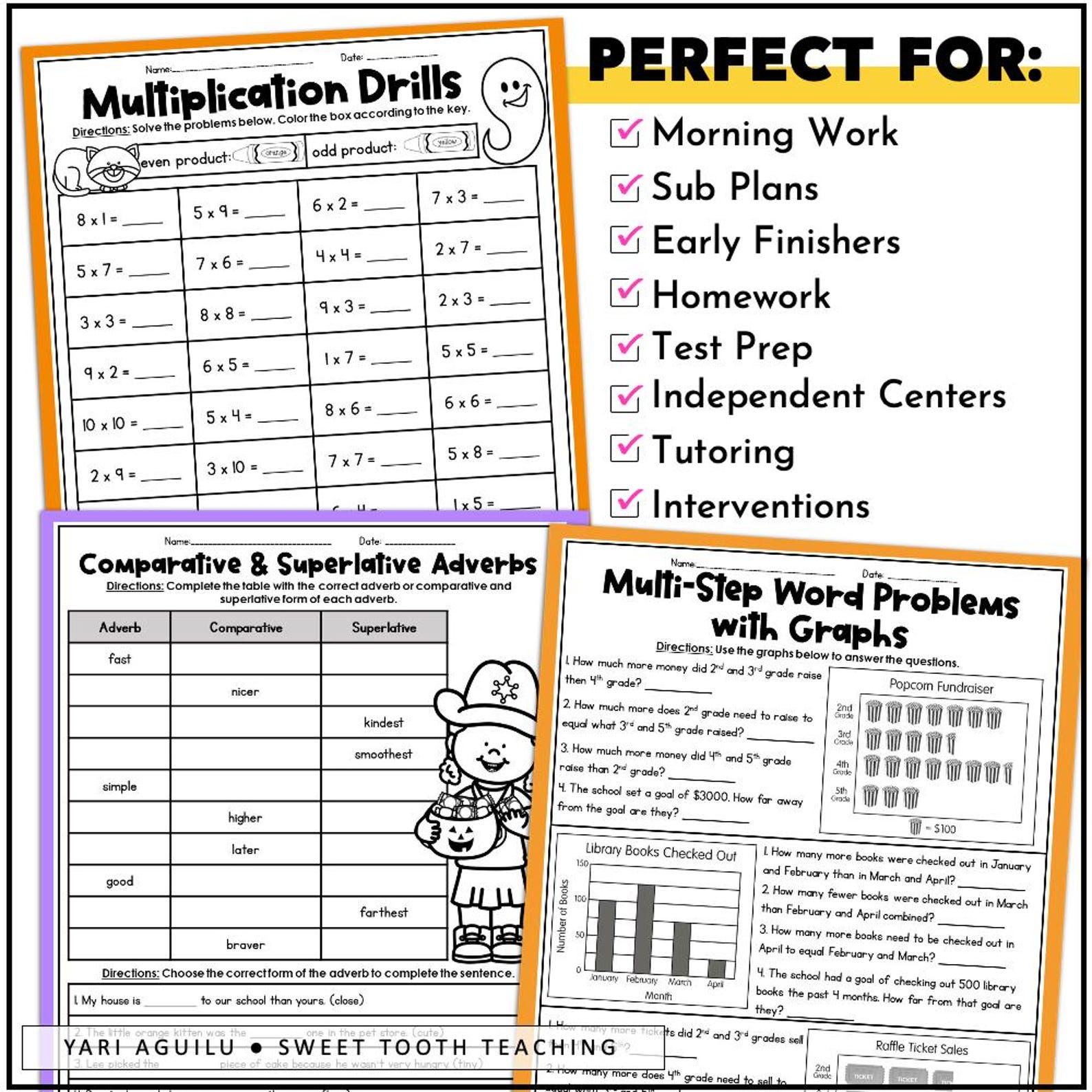 3rd Grade Review Worksheets Homeschooling | Halloween Math, Reading ...