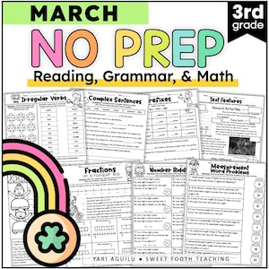 3rd Grade Review Worksheets Homeschooling | Spring Math, Reading Comprehension, Grammar, Writing Printables for March