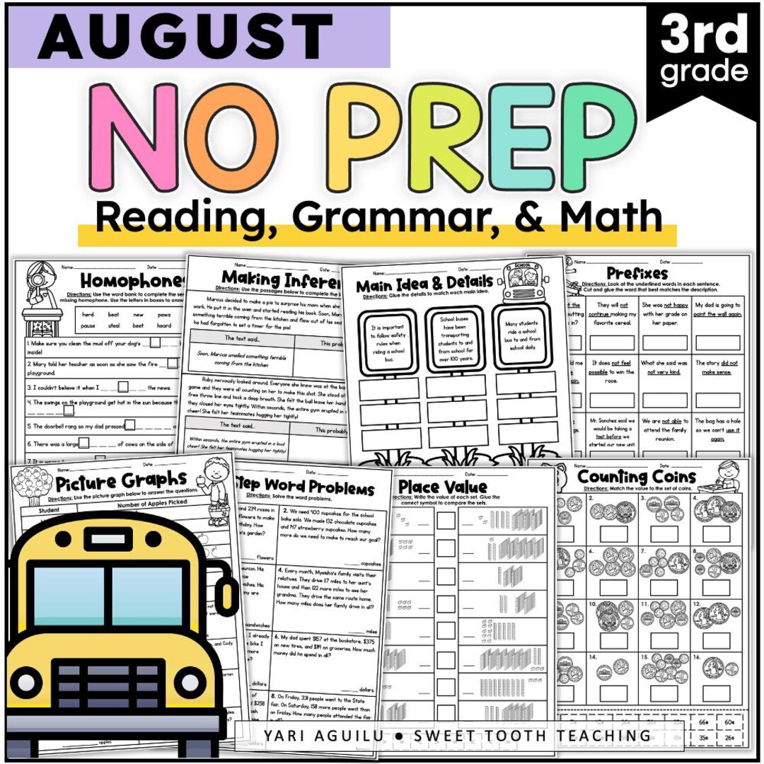 3rd Grade Back-to-school Worksheets: Math, Reading, Grammar - Printable ...