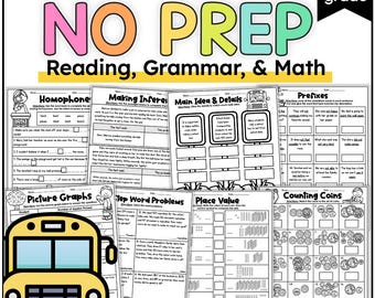 Hojas de trabajo para la vuelta al cole de 3.er grado: Matemáticas, lectura, gramática - Hojas de trabajo imprimibles para la educación en casa