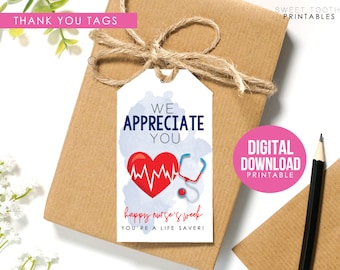 Nurse Appreciation Treat Tags: Printable Thank You Gift (PDF)