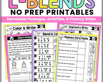 L-Blends Phonics Worksheets- Decodable Passages, Sound Mapping, Fluency Strips