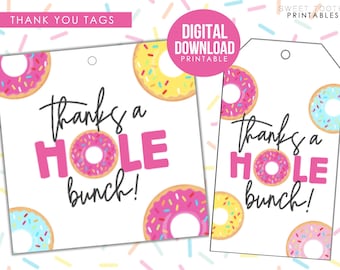 Donut Thank You Tag, Thanks a Hole Bunch, Teacher Appreciation, Nurse Appreciation, Printable Instant Download Thank You Tag, Treat Tag, D1
