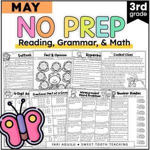 3rd Grade Review Worksheets Homeschooling | Spring Math, Reading Comprehension, Grammar, Writing Printables for May