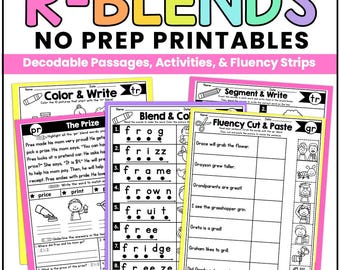 R-Blends Phonics Worksheets- Decodable Passages, Sound Mapping, Fluency Strips