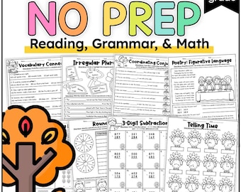 3.Klassenarbeitsblatt zur Erinnerung Homeschooling | Thanksgiving Mathe, Leseverstehen, Grammatik, Schreiben Printables für November