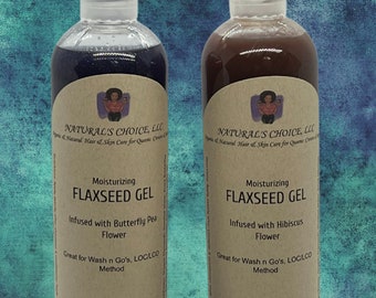 Flaxseed Gel Infused with Dried Butterfly Pea Flower or Dried Hibiscus Flower, Moisturizing Hair Gel, Styling Gel. Now enhanced with Algin!