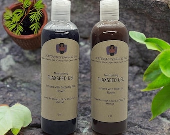 Flaxseed Gel Infused with Dried Butterfly Pea Flower or Dried Hibiscus Flower, Moisturizing Hair Gel, Styling Gel. Now enhanced with Algin!
