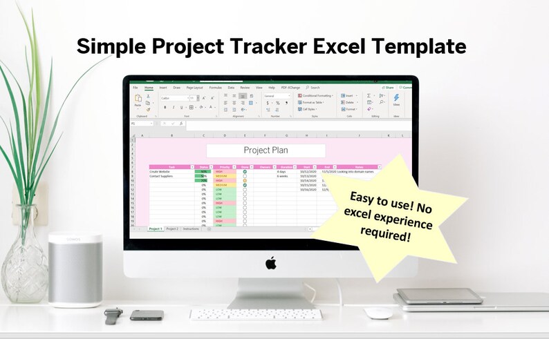 Simple project planner excel template digital project etsy