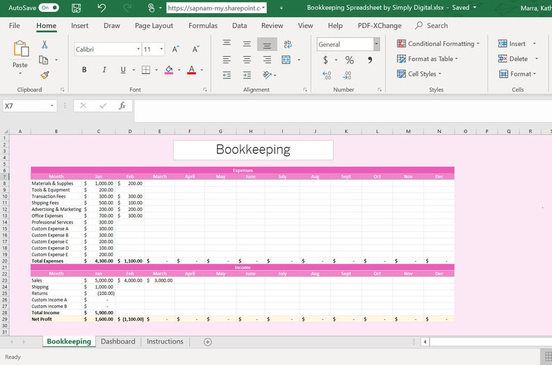 Simple Bookkeeping Excel Template Simple Bookkeeping Etsy