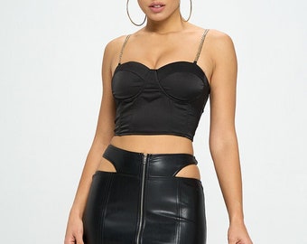 Satin Bustier Gold Chain Strap Crop Top - Unique Style for party - special occasion