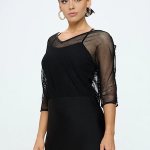 Vestido sexy de rejilla de manga larga en capas para fiesta - Dancewear Clubwear