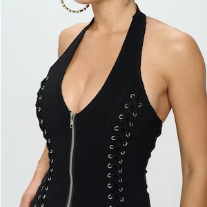 Sexy Lace Up Zip Up Closure Halter Top with classic eyelet finish - Biker Top for riding - Classic BIker Wear - High Quality