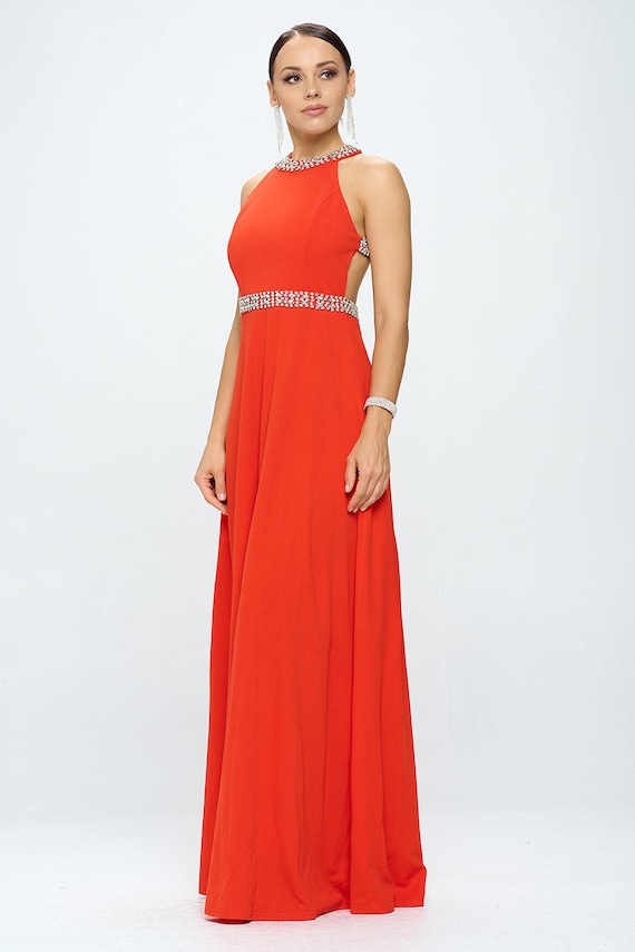 chinese dress ladies ELAN Rust Slit Halter Maxi Dress